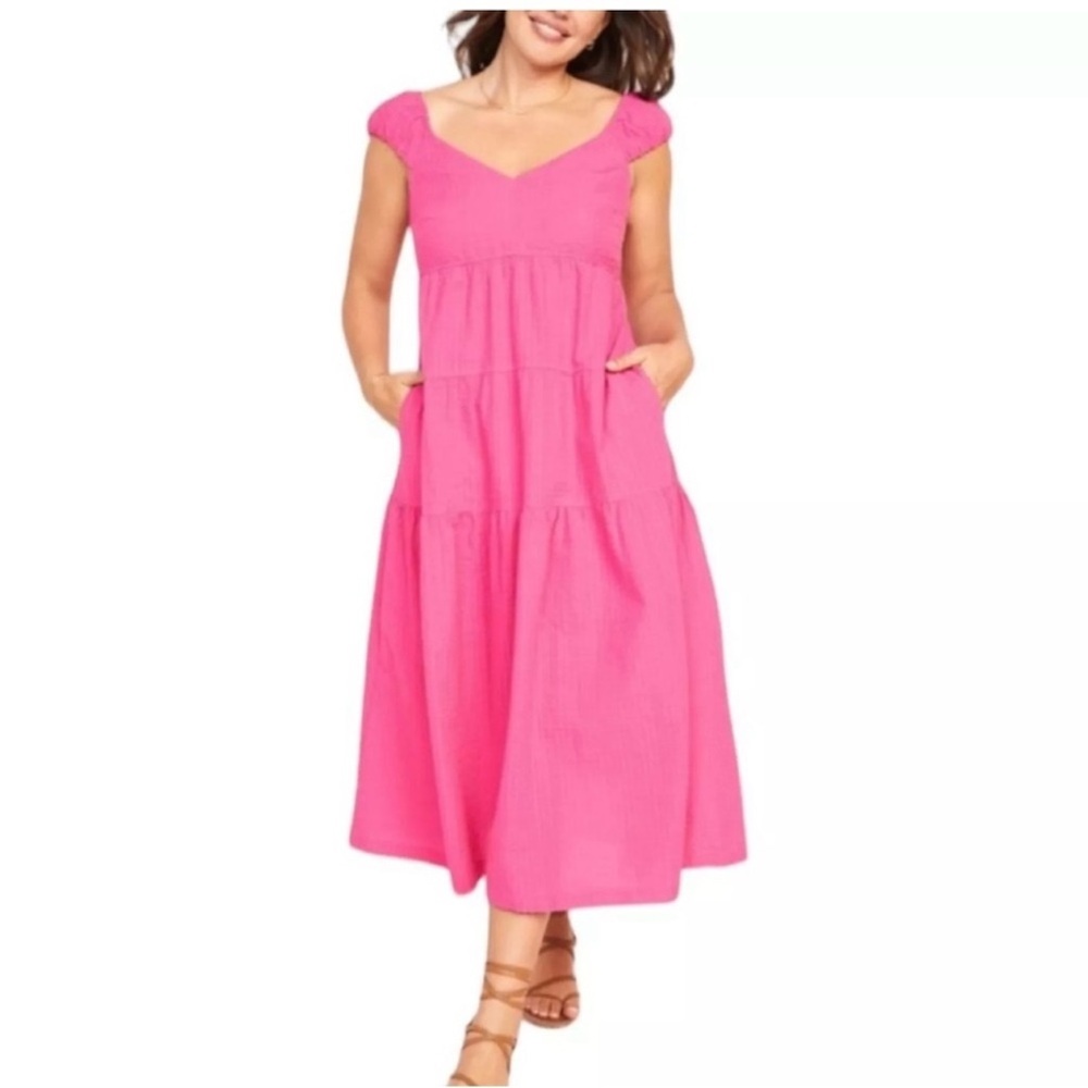 Pink Midi Tiered Dress